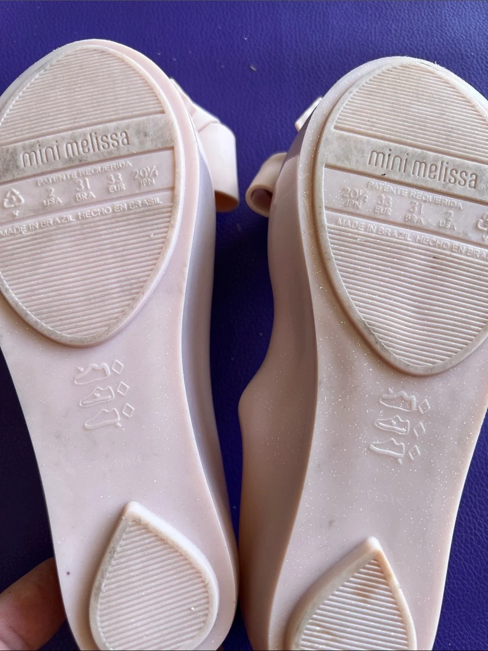 Mini Melissa Blush Pink Bow Peep-Toe Flats with Shimmer Accent